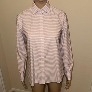 100% Cotton Chaps Pink and White Striped Women's Dress Shirt Size S/P.